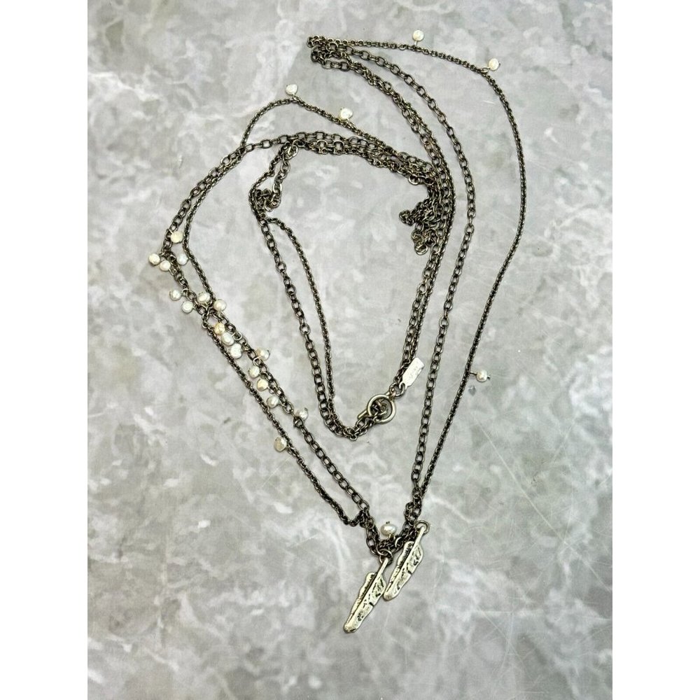 J Jill Long Layered Silver Necklace Southwestern Style With Feather Charms - Picture 8 of 12